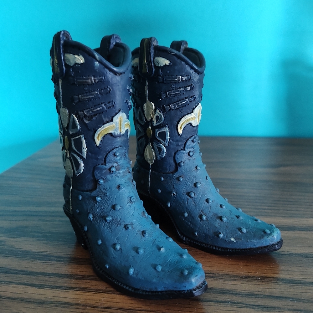 Pair of Resin Cowboy Boot Figurines. 4 1/2" tall. 1 1/2" wide.